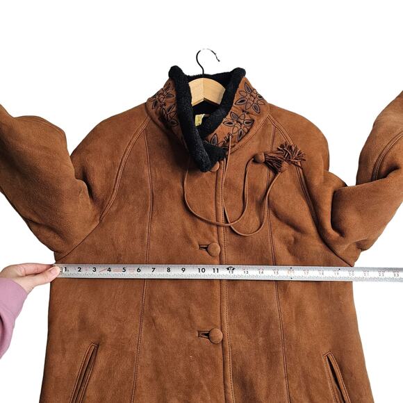 Christia Coat Brown Sheepskin Shearling Jacket Italy Bohemian Hippie Embroidered - Picture 6 of 16